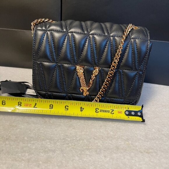 Versace Trapuntata Quilted Black Leather Shoulder Bag On Chain, DBFH821 - Picture 13 of 15